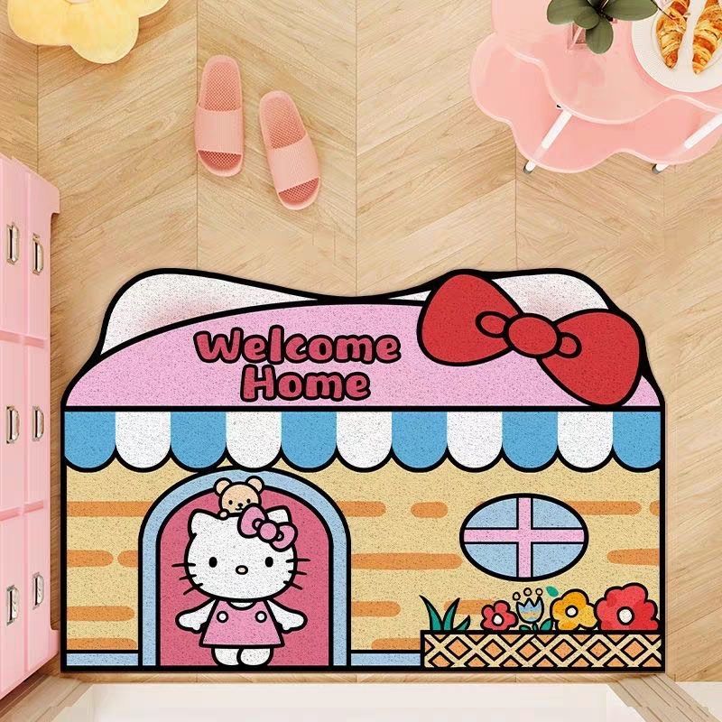 Cute Kitty Silk Loop Doormat for Entryway, Dirt-Scraping Foot Mat, Stain-Resistant Non-Slip Mat, Customizable Entry Door Mat