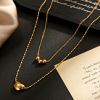 Cross border double-deck Moon Pendant Necklace 18k Gold-plated A small minority design Bead 3 Bead Stainless steel Necklace