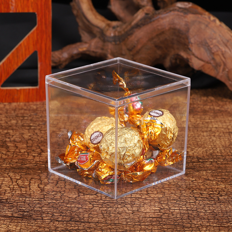 Caja cuadrada de plástico transparente PS sellado muestra de chocolate caramelo embalaje boda caramelo Douyu caja al por mayor