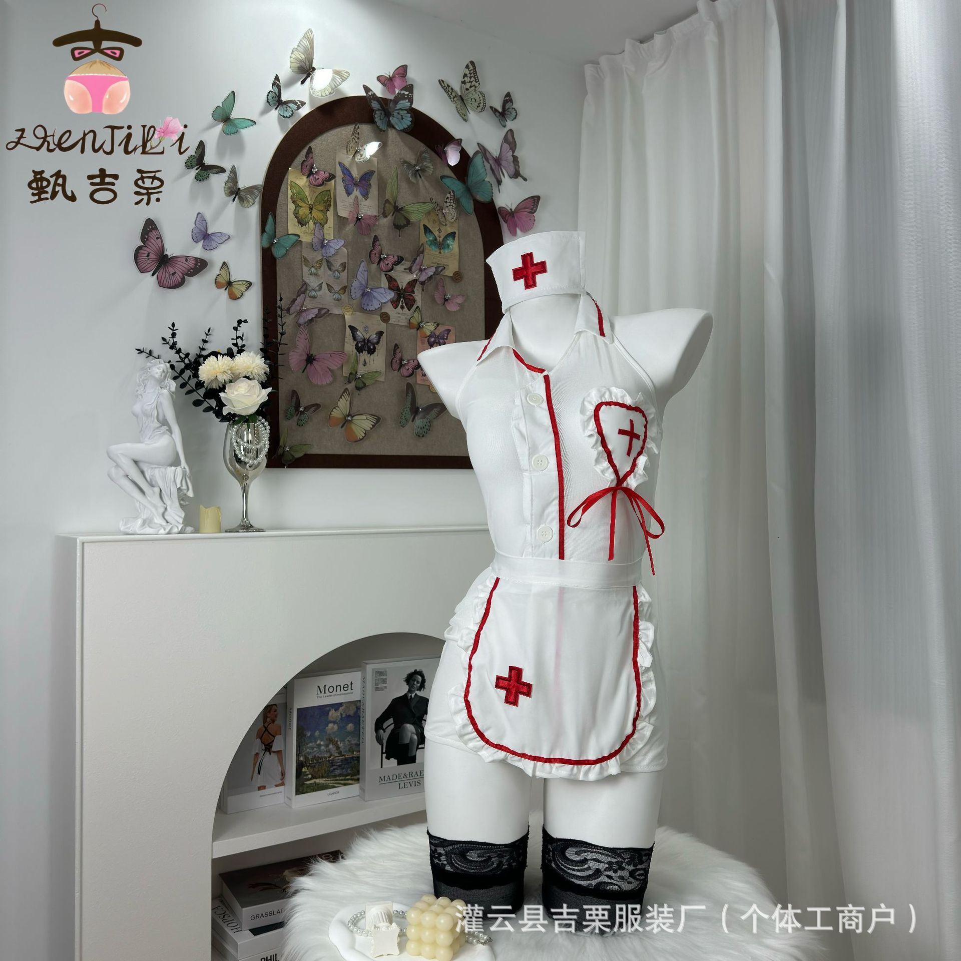 Jili Transparent Sex Underwear Pure Desire Cute Sexy Love Nurse Uniform Hip Skirt Uniform Play suit