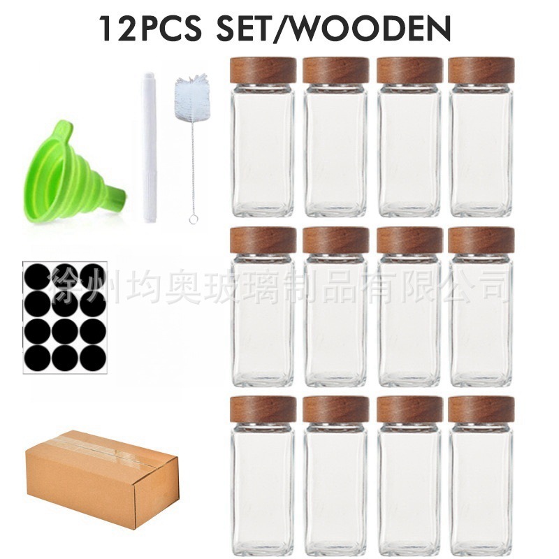 [아카시아나무 모형] 조미료병 12종 세트(마커, 스티커, 깔때기, 브러쉬 포함)