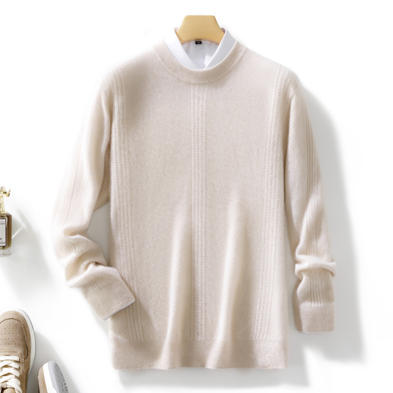 Woolen solid color winter knitted sweater with a round collar for…
