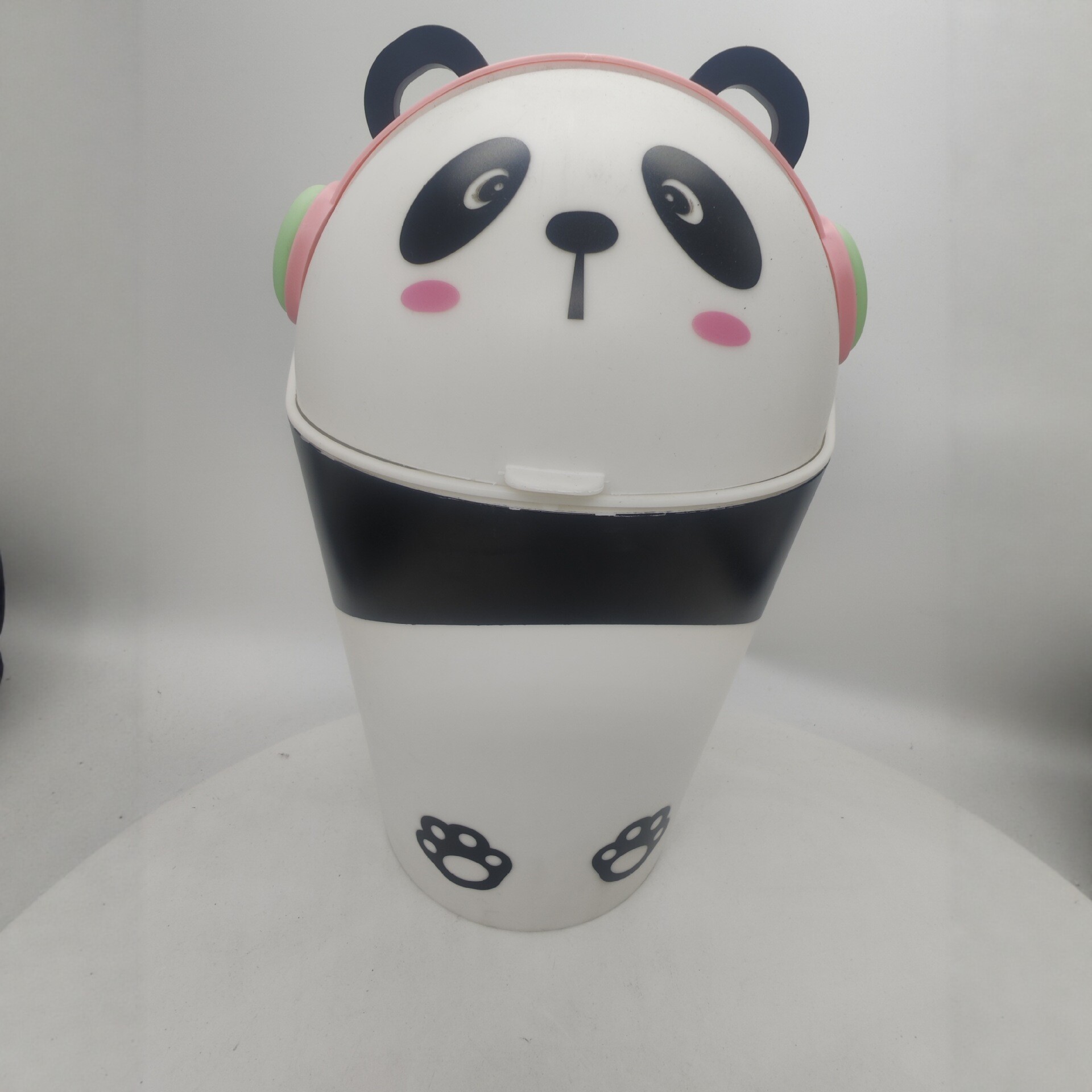 Cute Panda Cat-Ear Press-Type Sorting Trash Can for Home Use, Creative Storage Bin, Cartoon-Style Adorable Trash Bin