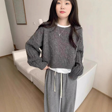 麻花毛衣女秋冬韩版慵懒风百搭简约修身显瘦纯色圆领针织打底衫上