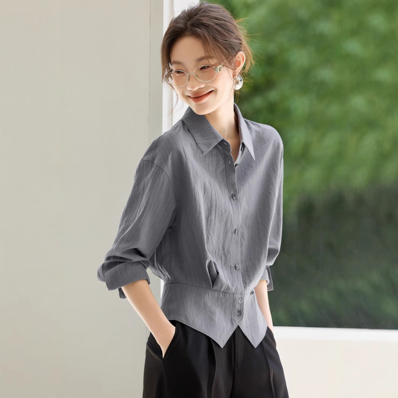 Exquisite and Practical 2025 Autumn Design Waist Slimming Versatile Fashionable Lapel Commuter Shirt