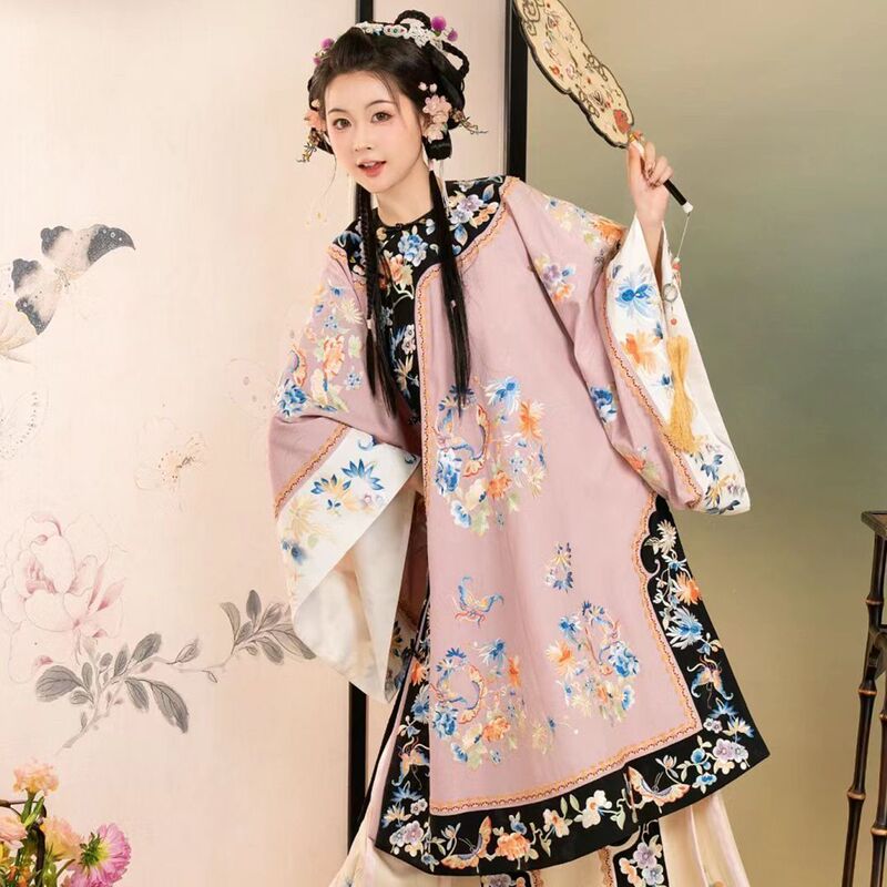 Qinghan 女性の漢服両開き復元プリントラウンドネック民族衣装馬面オリジナル重工業改良版|undefined
