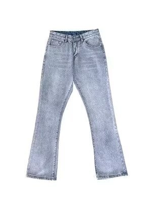 Men's High Street American Retro Washed Denim Jeans Loose Fit Slightly Flared Wide Leg Floor Length Slimming Blue Jeans_mkmklike.com