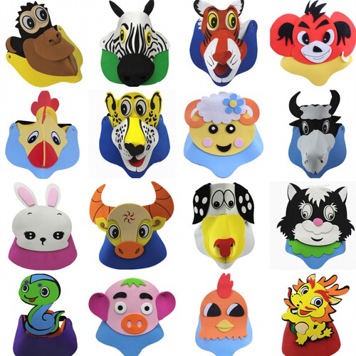 Hats, sun hats, parent-child activities, cartoon animal headdresses, dress-up performances, zodiac animals, tiger, cow, pig, snake, sheep and chicken