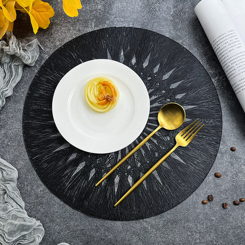 Circular Embroidered PVC Home Use Anti-Slip Anti-Scald Plate Mat Insulating Bowl Mat Tableware Mat Dining Table Decor Western Dinner Mat