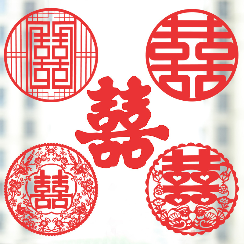 Pegatinas de vidrio grandes pegatinas rojas de boda ventanas flores de boda pegatinas estáticas creativas 20