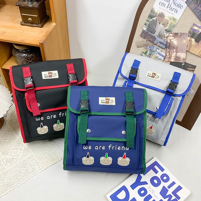 Mochila japonesa para niños y niñas, caricatura, lindos osos, doble botón para bebés, mochila para niños, color contrastante extranjero