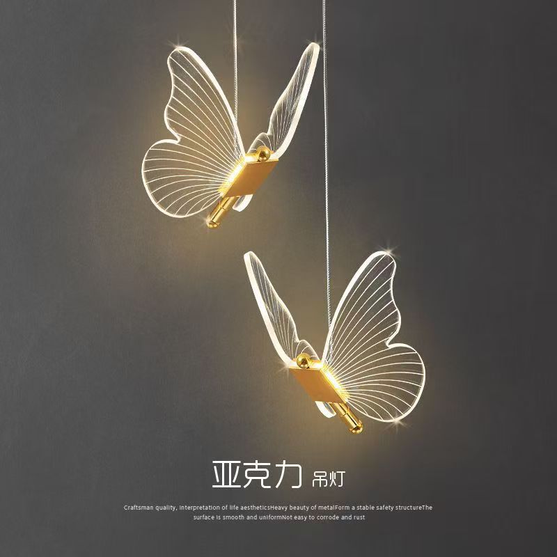 Butterfly Pendant Light for Bedroom Bedside, Small Romantic Modern Minimalist Light Luxury Creative Trendy Corridor Dining Room Bar Lamp