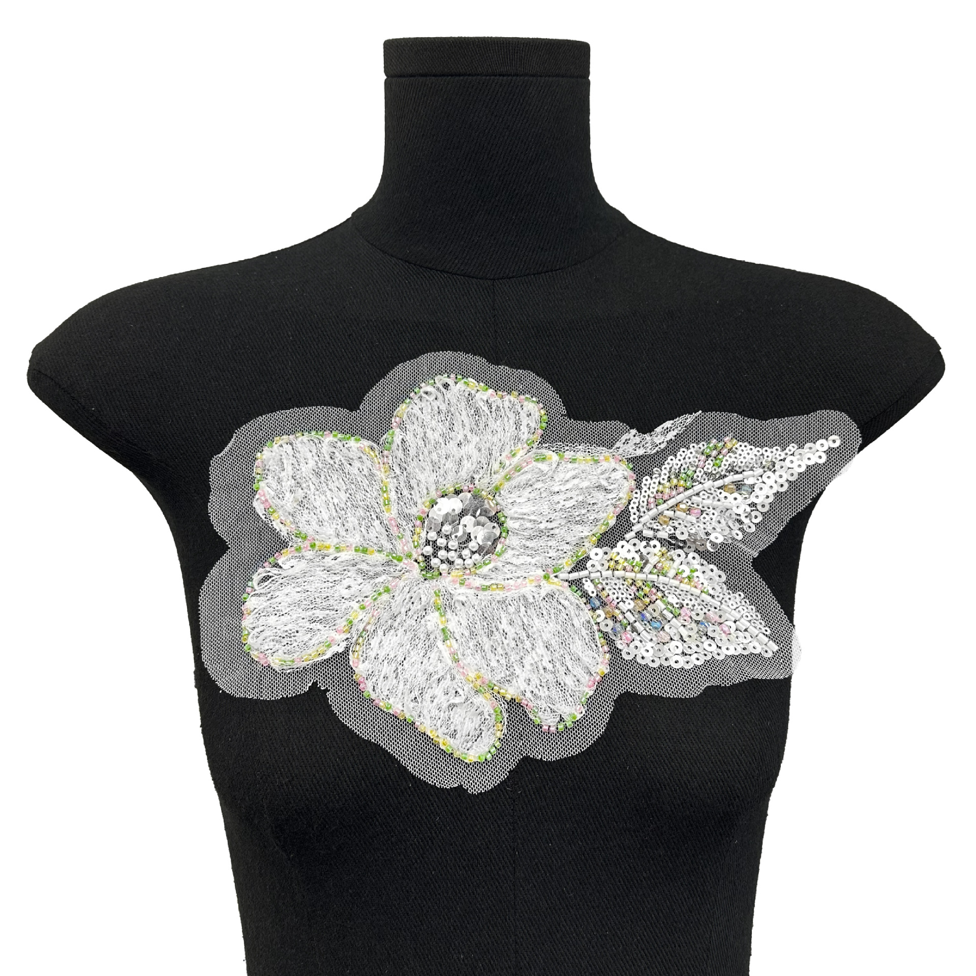 Tubo de cuentas bordado de sequillas blancas grandes flores pegatinas de tela cuentas vestidos de boda cheongsam ropa jeans accesorios parches decorativos image 10