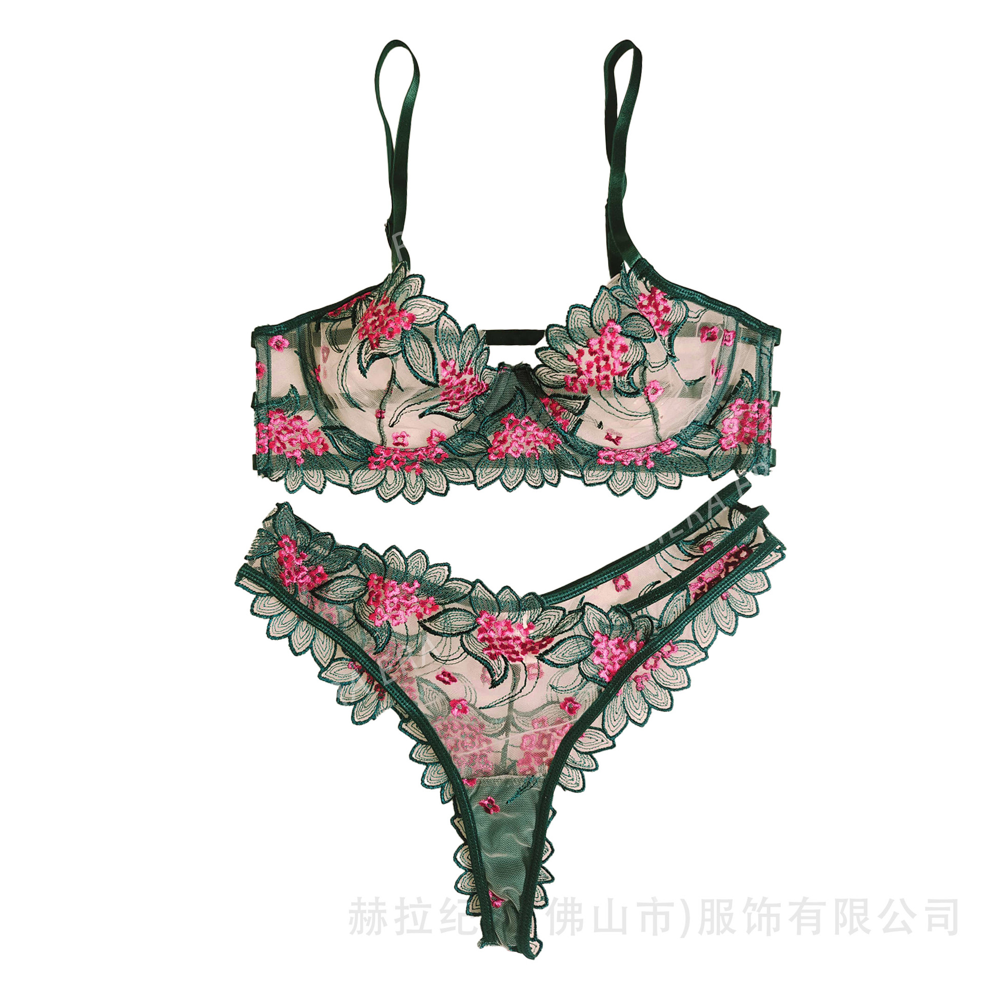 2025 Bordado de comercio exterior transfronterizo Estilo maduro Hilo de red transparente Conjunto de lencería sexy Traje de nuevo estilo transfronterizo para damas