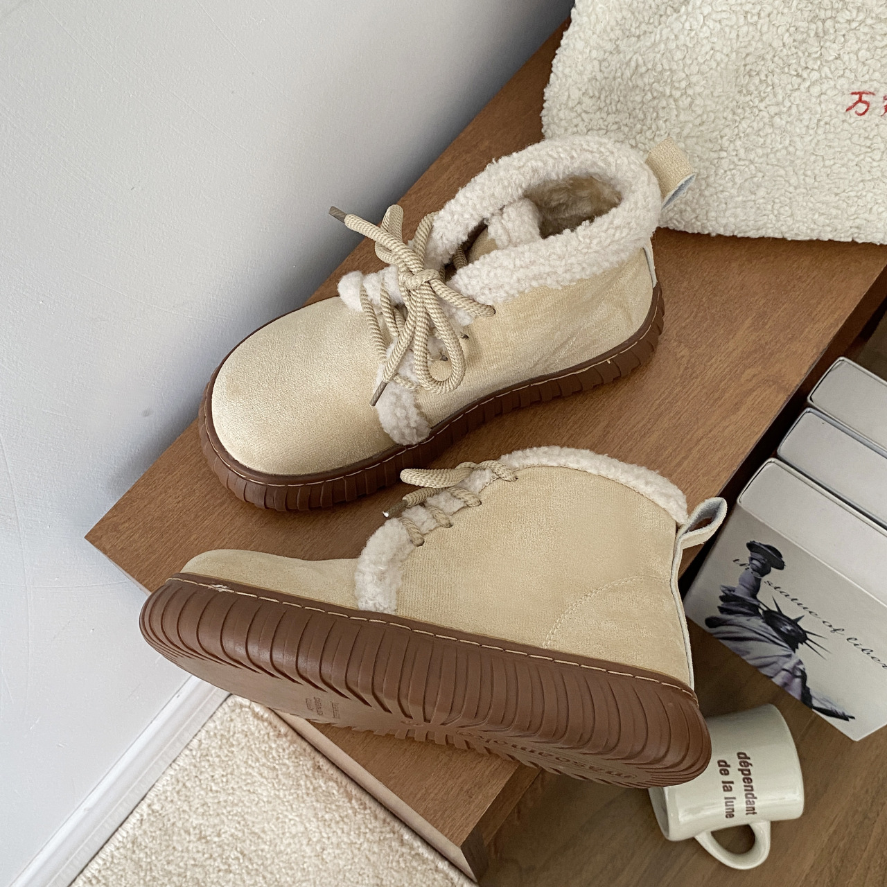 2023 m. žiemos nauji, stori apatiniai šilti odiniai kailiniai, integruoti sniego batai_voghion.com