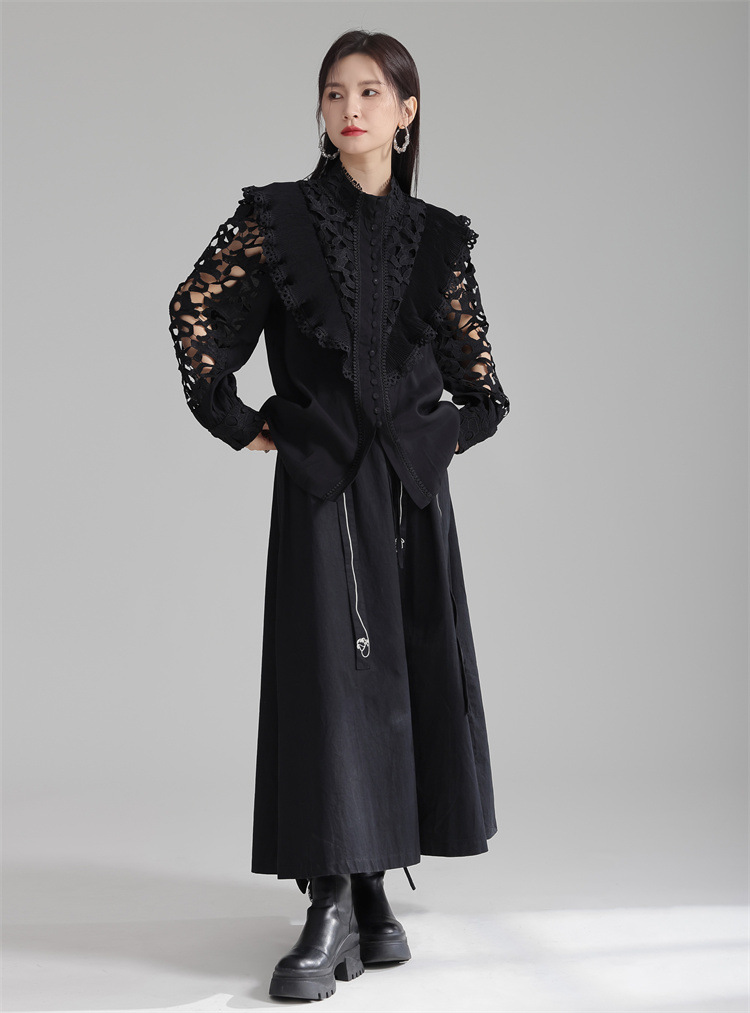 法米姿 早春新款宫廷风法式刺绣镂空衬衫显瘦别致立领上衣