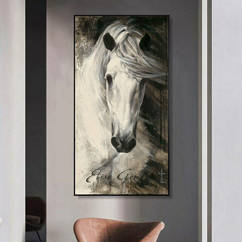 HD single abstract white horse art poster gallery corridor decoration hanging painting background wall spray painting supply