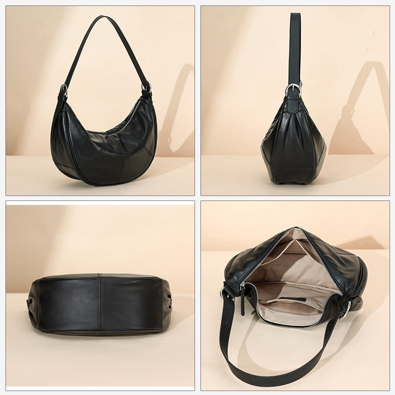 Genuine Leather Women's Cloud Bag, Niche Design Underarm Bag, High-End Large Capacity Crossbody Bag, Versatile - Thumbnail 4