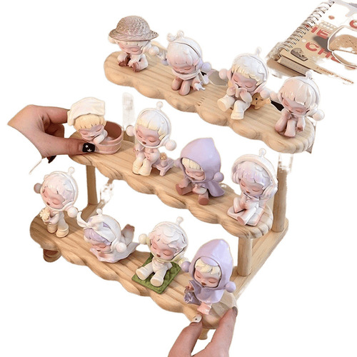 Solid Wood Display Rack Storage Shelf Desk Trendy Action Figure Blind Box Doll Succulent Green Plant Staircase Stand