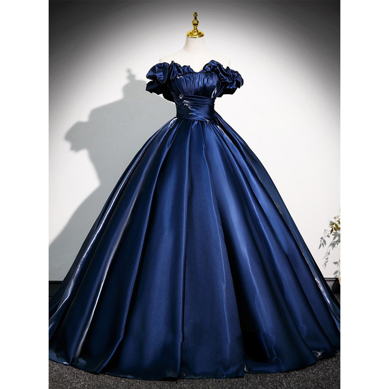 Blue Evening Dress Satin Student Gown 18Th Birthday Coming-Of-Age Ceremony Princess Dress Art Exam Graduation Host Chorus Performance