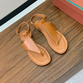 复古斜面凉鞋女2025夏季新款时尚平底休闲罗马鞋夹脚人字凉拖女