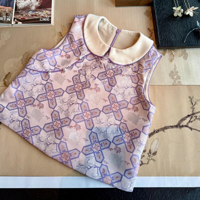 中秋女童汉服套装新中式秋装儿童超仙国风提花圆领马甲女宝宝唐装|undefined