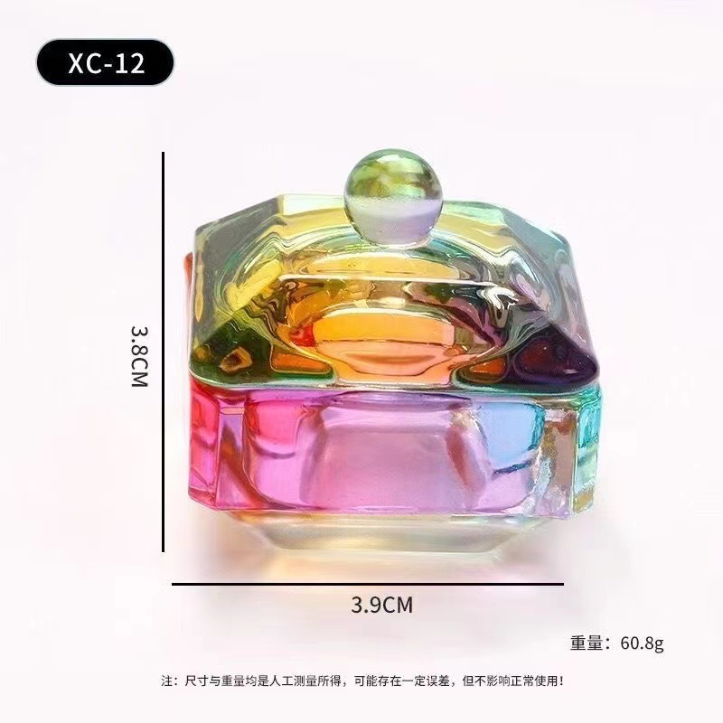 Vaso de Cristal para Manicura con Tapa Cristal Blanco Aurora Multicolor para Salón de Uñas