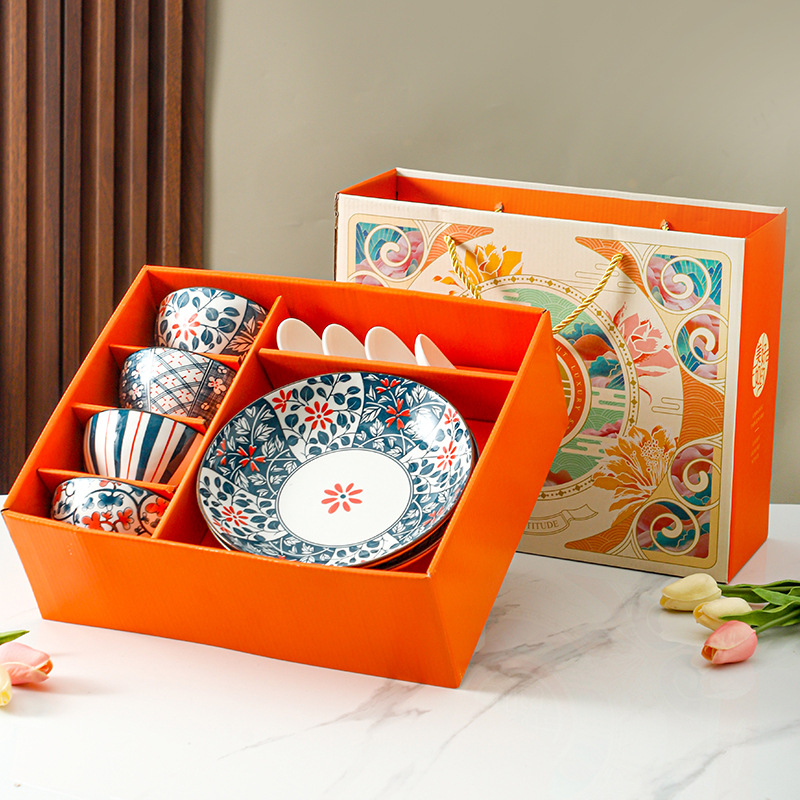 Regalos japoneses de platos de cerámica juegos de platos de platos retro caja de regalo de eventos de reunión anual de negocios