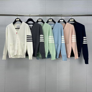 Factory Direct Trendy Brand Tb High Version New V Neck Cardigan Solid Color Four-Bar Sleeves Knitted Cardigan for Men and Women