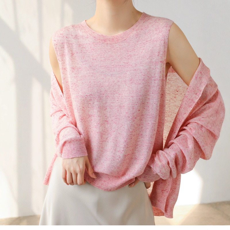 Early Spring High-Quality Wool Blend Colorful Speckled Knit Vest Cardigan Set, Soft and Versatile Round Neck Outerwear