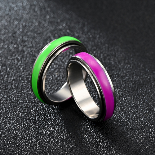 New Decorative Stainless Steel Rotating Night Light Ring for Overseas Amazon Cross-border E-commerce, Stress Relief and Anxiety Relief Titanium Steel Finger Ring