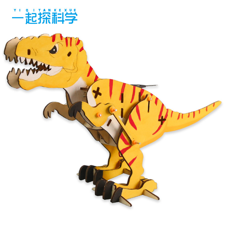 Mechanical wooden puzzle Tyrannosaurus diy technology small production bionic educational science and education toys Children's Day gift