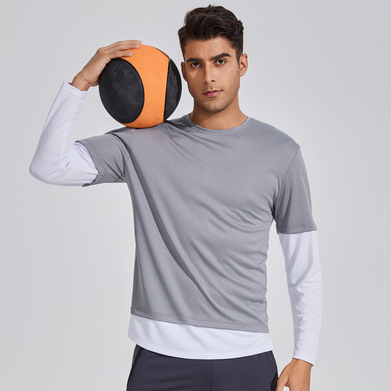 Deportes al aire libre de los hombres Camiseta de manga larga nueva costura de moda fitness correr tiro ropa cuello redondo medias de secado rápido de los hombres
