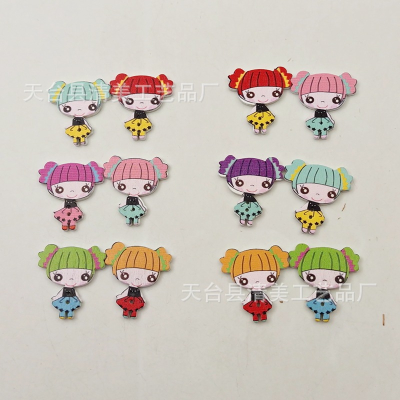 Color madera niña dibujos animados botones accesorios de ropa para niños 50 piezas en un paquete