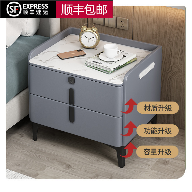 Simple modern rock plate solid wood bedside table bedroom with row…