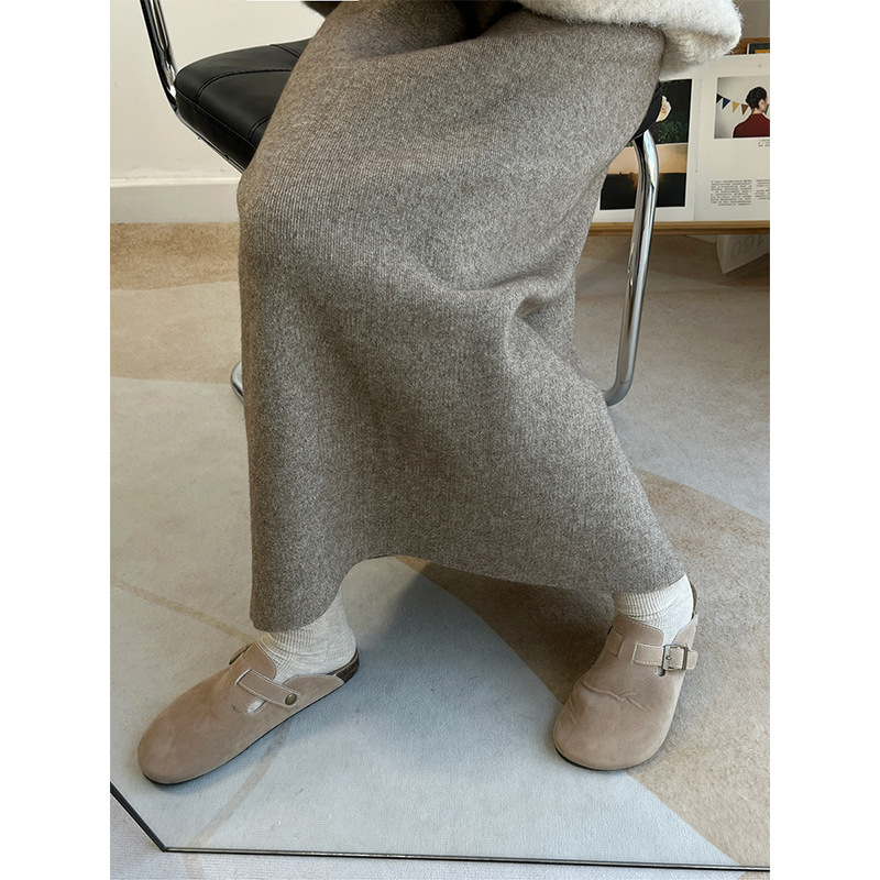 冬季加厚高腰中长款直筒针织半身裙显瘦开叉一步毛线裙铅笔裙