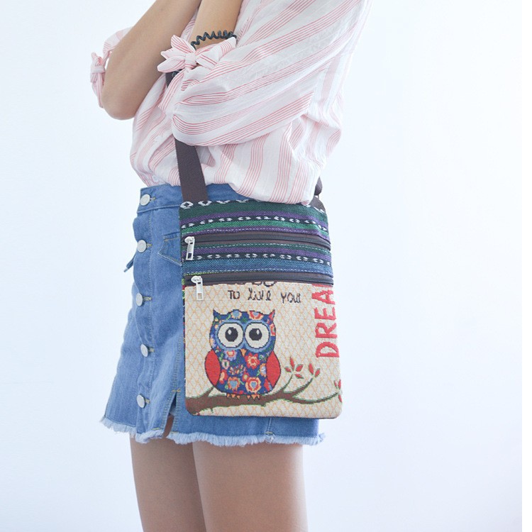 Estilo étnico bordado elefante dibujos animados bolsa de mensajero Dai bolsa de hombro de viaje de las mujeres teléfono móvil bolsa de hombro lateral