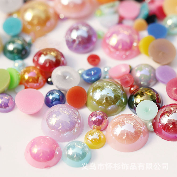 Colorful Flats Bottom Half-Sided Semicircle Imitation Pearl Mobile Phone Case Beauty Patch DIY Handmade Decorative Accessories Accessories Materials