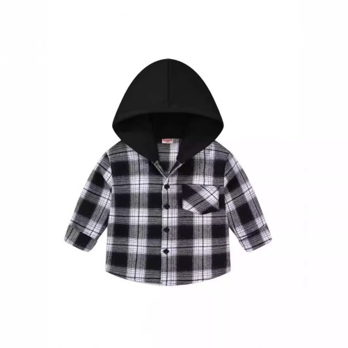 New unisex children's spring and autumn hat classic grid button style fashionable middle and large children's Korean version handsome shirt wholesale