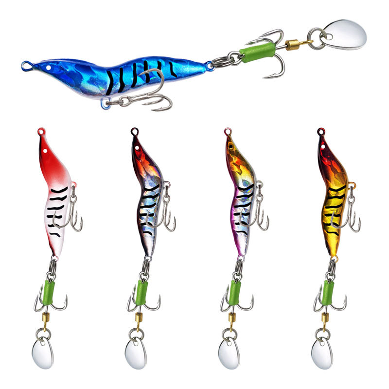 遠投金屬魚餌鉛魚7g-26g全襲蝦血槽鈎轉環亮片仿真假餌