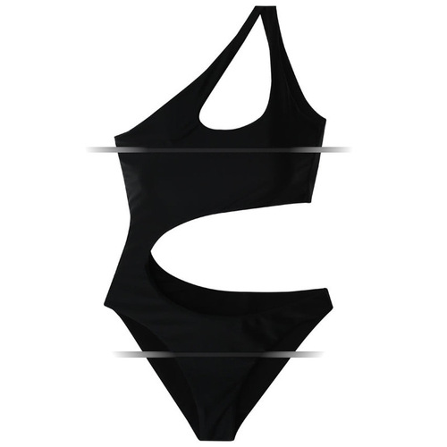 Pure Color One-Piece Swimsuit New Korean Style Pure Color One-Shoulder Backless Fitted Sexy Beach Hot Spring Vacation Swimsuit for Women