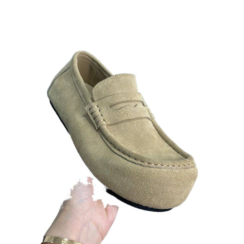 Aumentar la altura de los zapatos de base gruesa, Old Money Wind, retro cuero de veludo, zapatos casuales Muller para hombres, zapatos de viaje para hombres, zapatos Lefour para hombres.