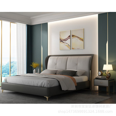 modern Simplicity Leather bed Small apartment Master Bedroom Marriage bed Northern Europe Light extravagance 1.8 Double Storage Tatami