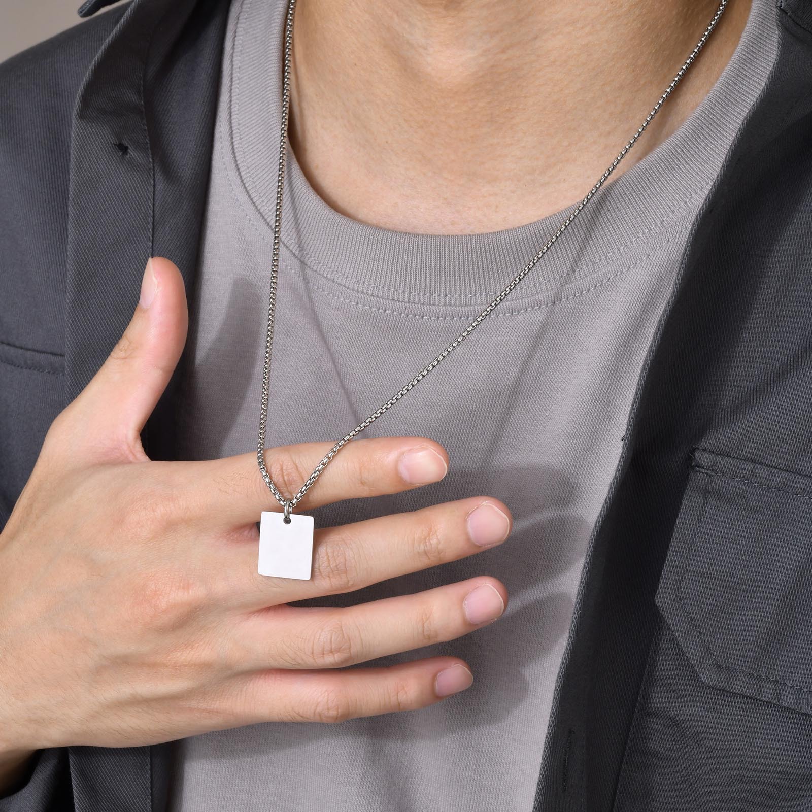 1 Piece Quantity Streetwear Customization Laser Engraving Rectangle 201 Stainless Steel Plating Men'S Men Pendant Necklaces