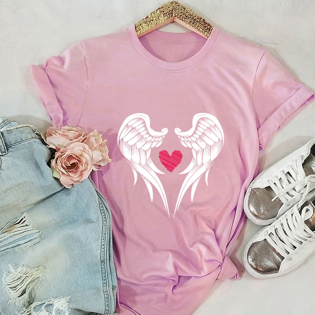popular wing and heart pure cotton t-shirt NSSN40351