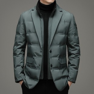 Down Suit Men's 2025 Winter New Fake Two-Piece Suit down Jacket Business Jacket Export Hot Style Order