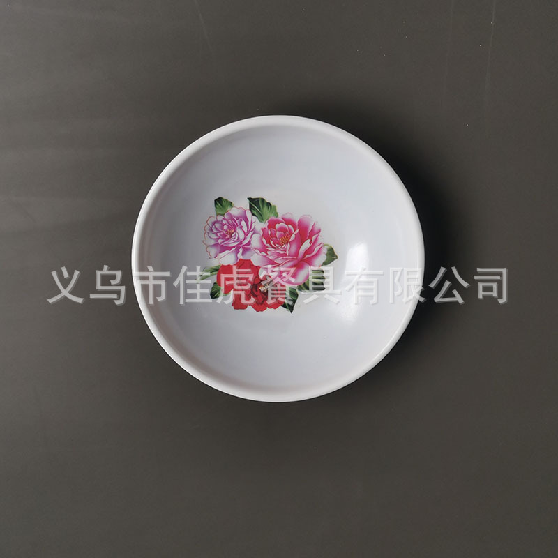 义乌美耐皿密胺餐具白色贴花圆形3.5寸小碟子塑料醋碟小花碟厂家