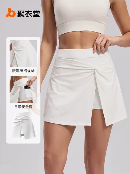 Polyi Tang Front Twist Knot Sports Skirt High Waist Tennis Anti-Exposure Pleated Skirt with Pockets for Summer