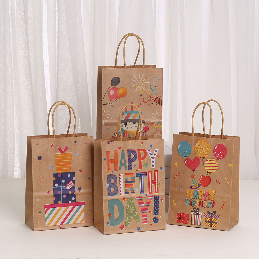 优质牛皮纸印花文字多彩印花萌趣文字生日派对必备礼品购物袋外贸