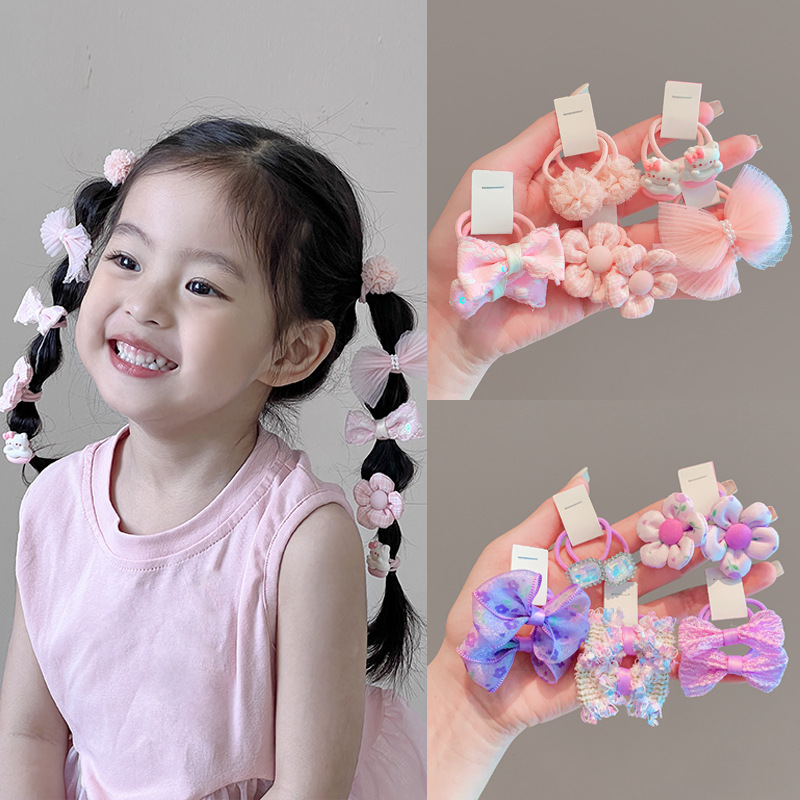 Anillo para el cabello de estilo pastoral para niños Flor para el cabello para niñas Cuerda para el cabello con lazo Trenza para el par Accesorios para el cabello para niñas Goma de verano